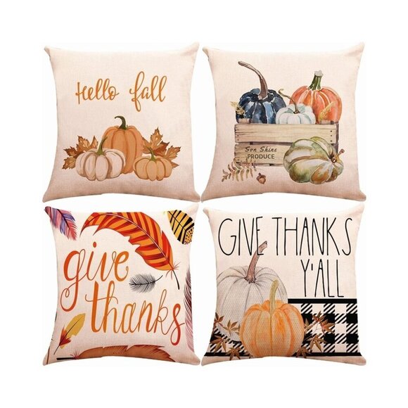 Other - NEW Fall Pillow Covers 16"x16" Give Thanks Pumpkin Farmhouse Autumn Home Decor